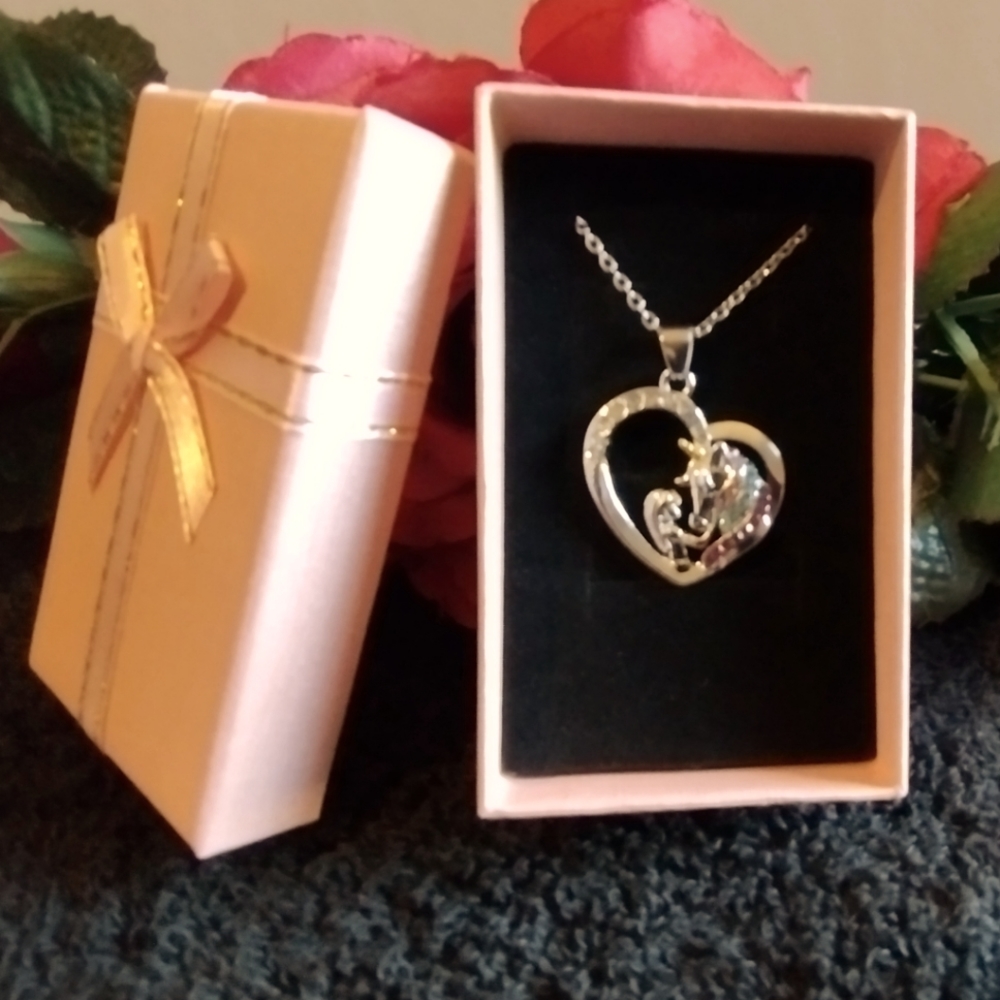 A girl & Her Unicorn Silver plated Necklace With Rainbow Rhinestones gif…